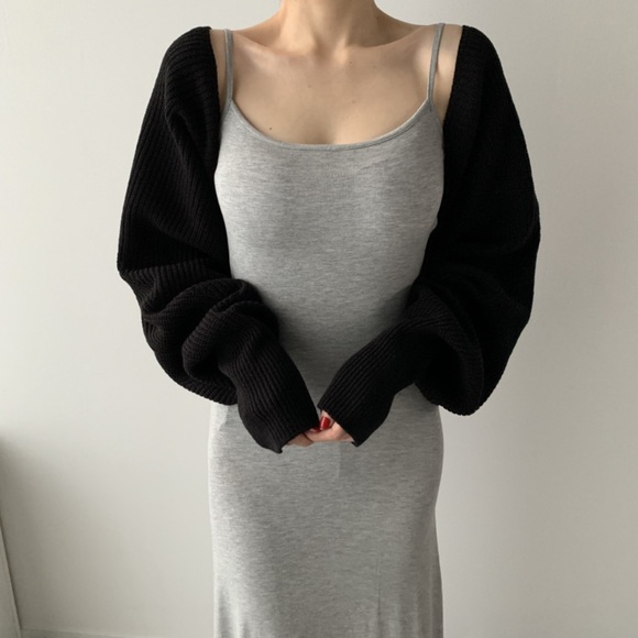 Cardigan sweater BLACK knit bow tie open back - Picture 3 of 3